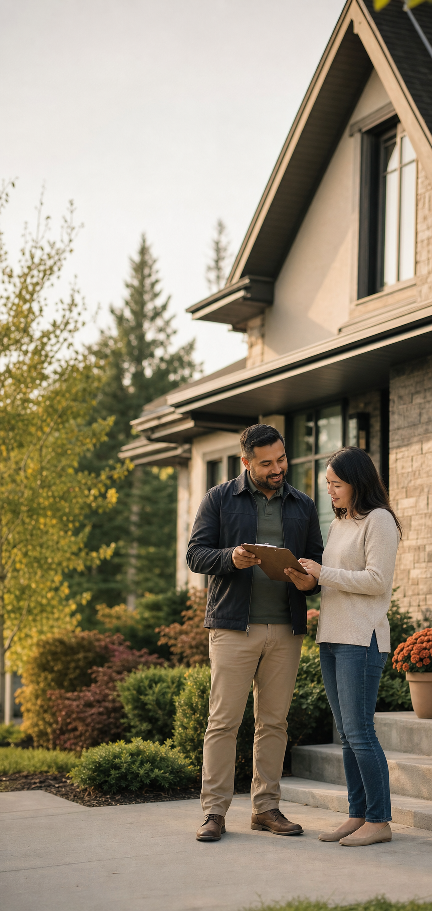 A homeowner reviewing roofing details with an independent local contractor